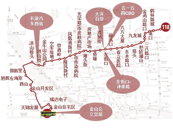 福建省福州市118路4A级公交车车身户外广告 - 点位图