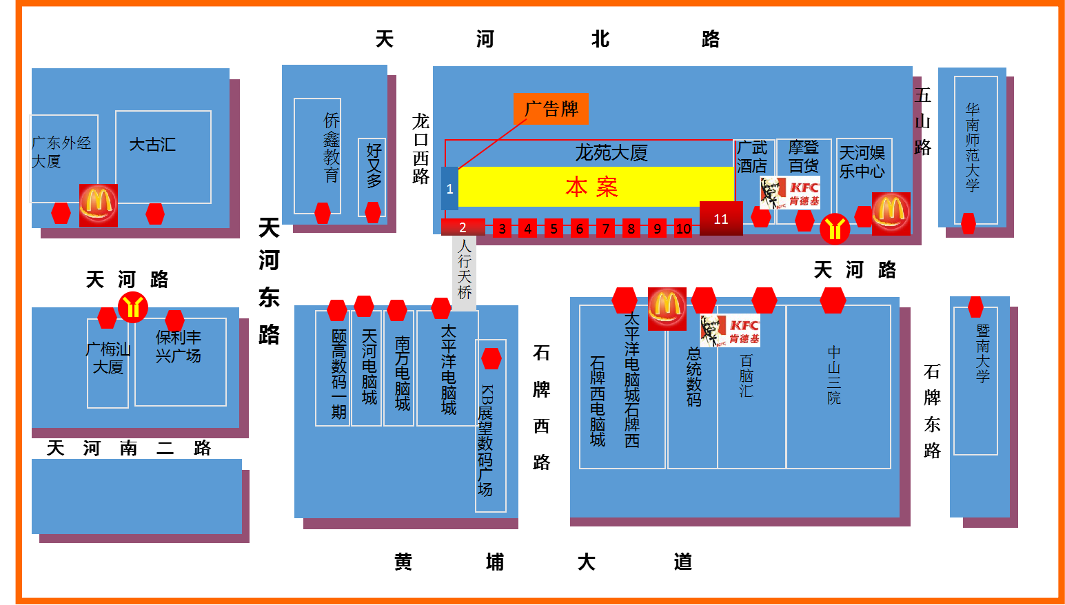 广州市天河区天河路新赛格电子城户外大牌 - 点位图
