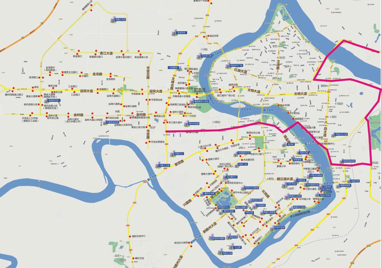 江西省赣州市127路BRTA+级公交车车身户外广告 - 点位图