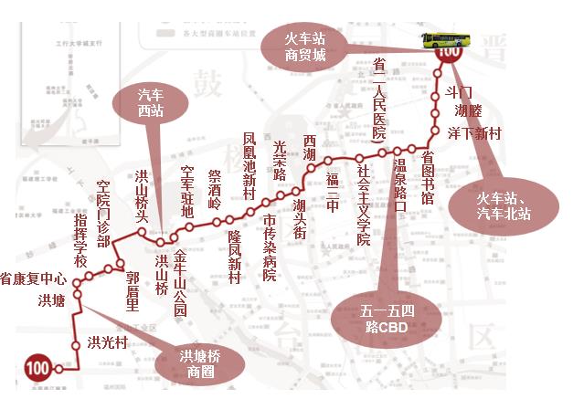 福建省福州市100路3A级公交车车身户外广告 - 点位图