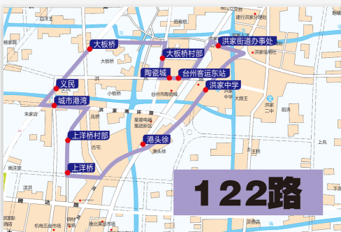 浙江省台州市椒江城区环线A级122路公交车车身广告位 - 点位图