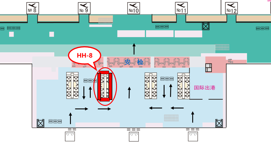 内蒙古呼和浩特白塔机场出发大厅办票岛上方灯箱广告 - 点位图