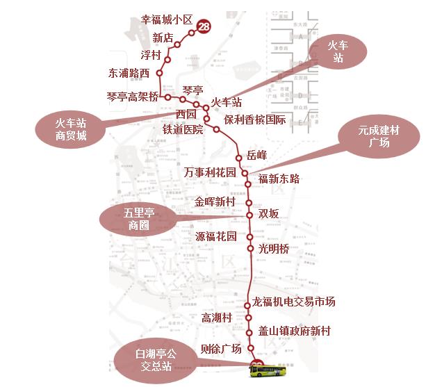 福建省福州市28路2A级公交车车身户外广告 - 点位图