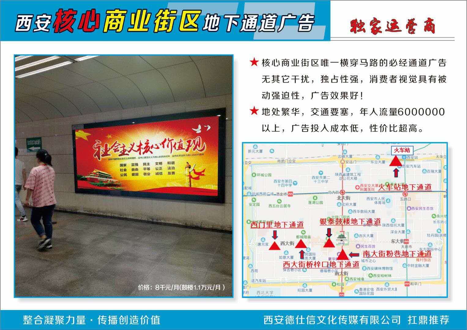 陕西西安市新城区环城北路火车站/鼓楼地下通道灯箱广告 - 点位图