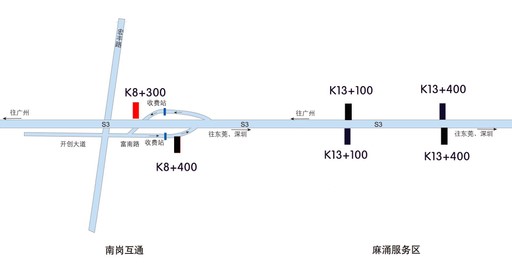 广东广州市广深沿江高速北行南岗互通K8+300大牌 - 点位图