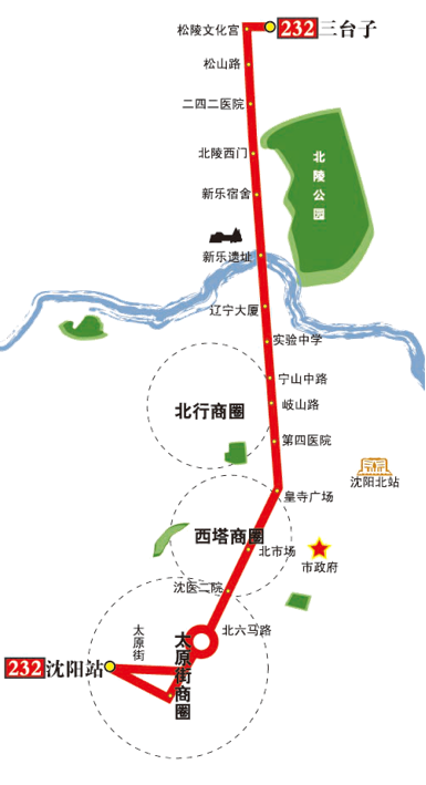 辽宁省沈阳市环路4A级232路公交车车身广告位 - 点位图