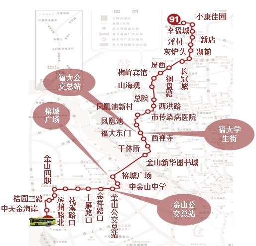 福建省福州市91路2A级公交车车身户外广告 - 点位图