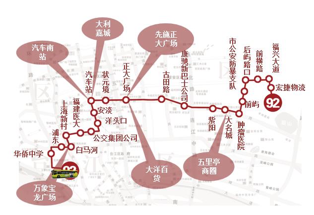 福建省福州市92路3A级公交车车身户外广告 - 点位图