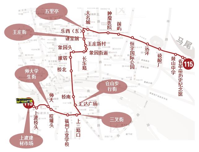 福建省福州市115路3A级公交车车身户外广告 - 点位图