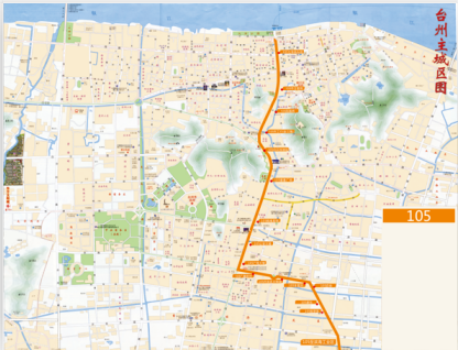 浙江省台州市椒江城区环线2A级105路公交车车身广告位 - 点位图