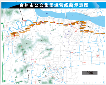 浙江省台州市环线6A级906路公交车车身广告位 - 点位图