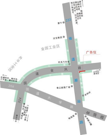 广东汕头市金平区潮汕路与金凤路交界处汽车城商圈楼顶广告 - 点位图