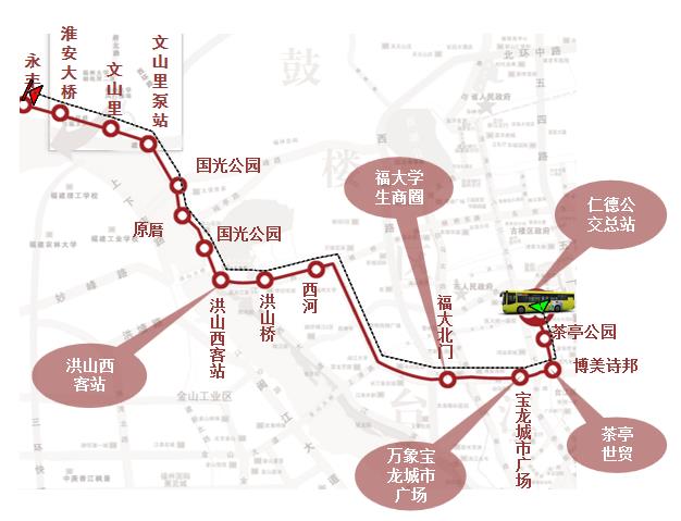 福建省福州市33路2A级公交车车身户外广告 - 点位图