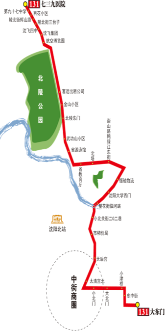 辽宁省沈阳市环路3A级131路公交车车身广告位 - 点位图