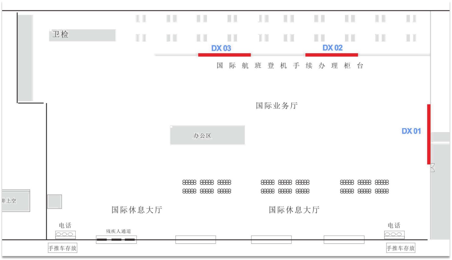 四川省成都市双流区国际机场﻿T1-2F国际出发灯箱广告 - 点位图