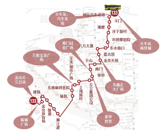 福建省福州市133路5A级公交车车身户外广告 - 点位图